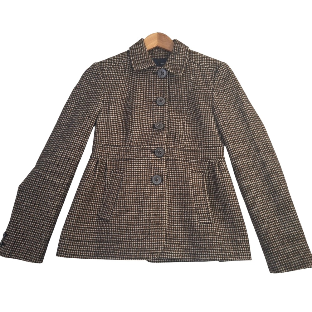 Banana Republic Wool Linen Blend Blazer Women's Size 2 Brown Houndstooth Jacket